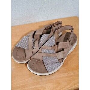 Womens Earth Spirit Sandals Sz 9 Criss Cross Strap Woven Brown Silver VERY CLEAN